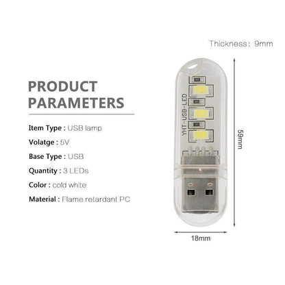 Compact USB LED Bedside Lamp - Bright White Light - Befez