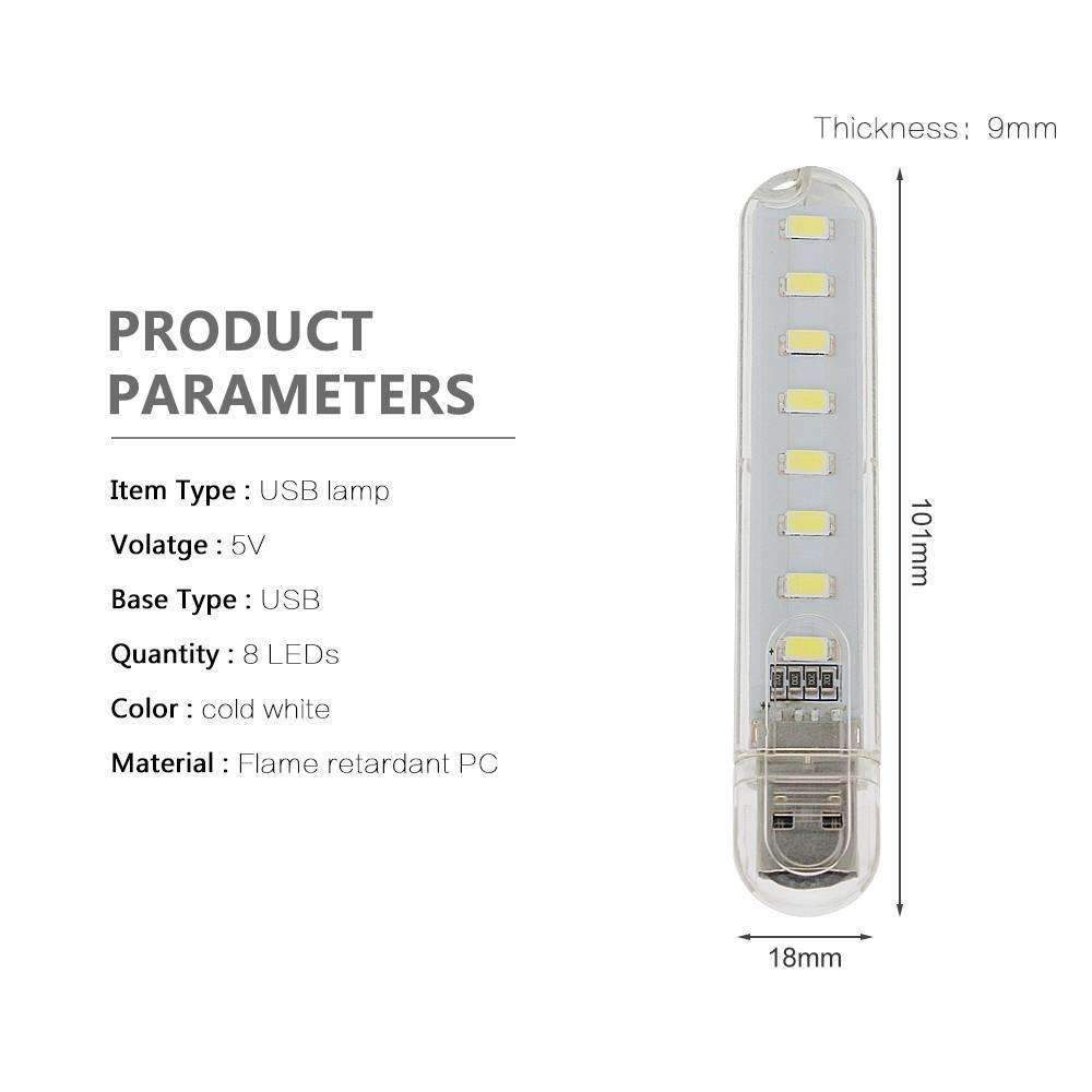 Compact USB LED Bedside Lamp - Bright White Light