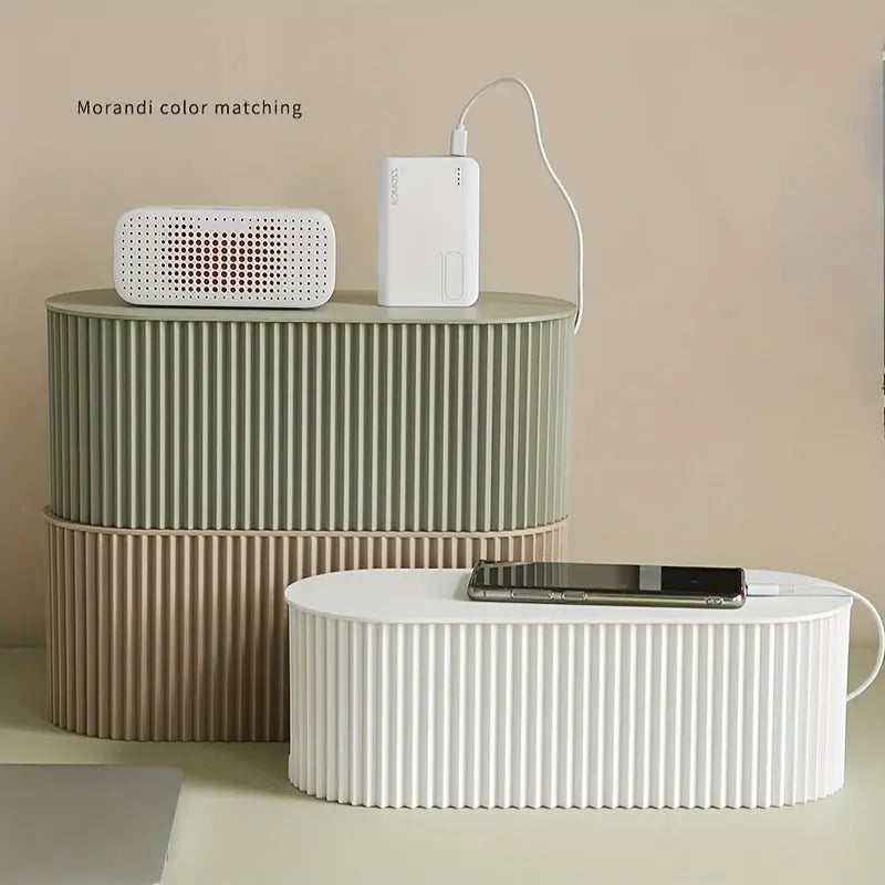 Compact White Desk Cable Organizer Box