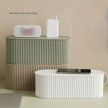 Compact White Desk Cable Organizer Box
