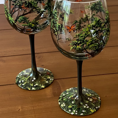 Colorful Tree Wine Glasses - Handcrafted Art Glass