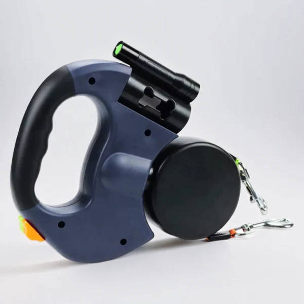 Adjustable Double Dog Leash with LED Light & Poop Bag Clip