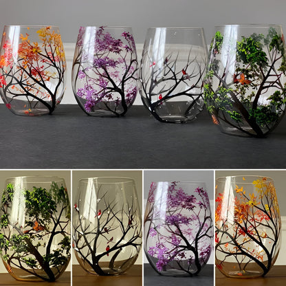 Colorful Tree Wine Glasses - Handcrafted Art Glass