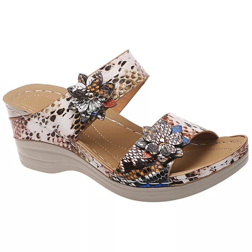 Animal Print Comfortable Leather Wedge Sandals