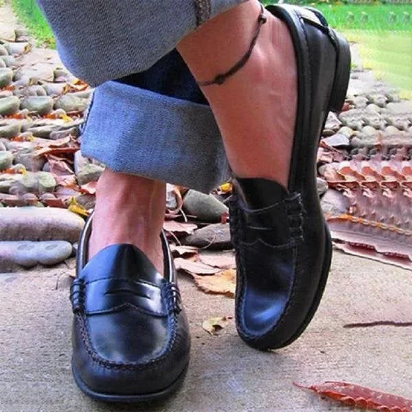 Classic Comfortable Low Heel Slip On Loafers - Befez