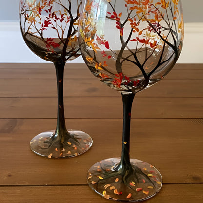 Colorful Tree Wine Glasses - Handcrafted Art Glass
