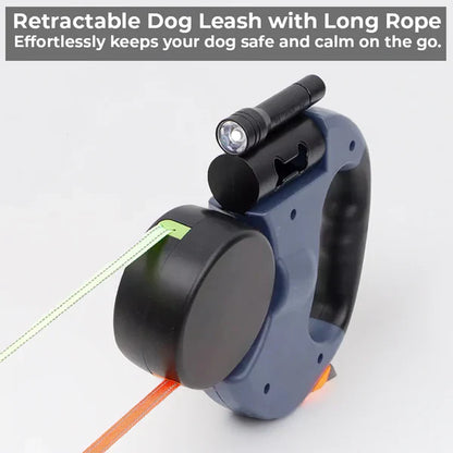 Adjustable Double Dog Leash with LED Light & Poop Bag Clip