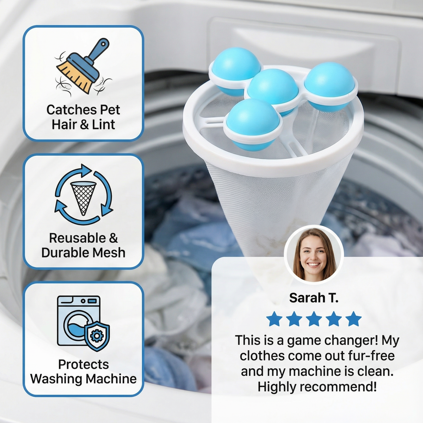 Washable Pet Hair Catcher for Laundry Machines
