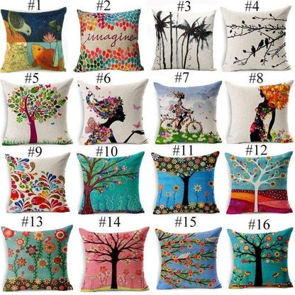 Colorful Bird Tree Life Cushion Pillow Cover