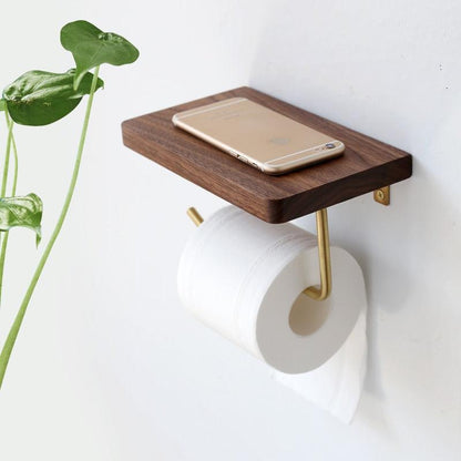 Wooden Bathroom Toilet Paper Holder with Extra Storage