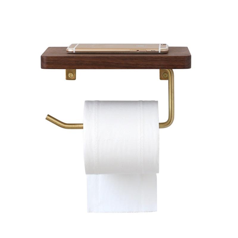 Wooden Bathroom Toilet Paper Holder with Extra Storage