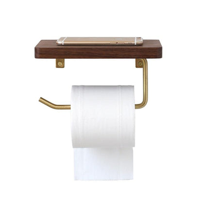 Wooden Bathroom Toilet Paper Holder with Extra Storage