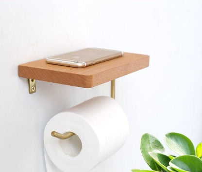 Wooden Bathroom Toilet Paper Holder with Extra Storage - Befez