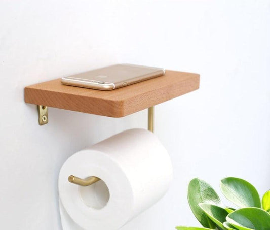 Wooden Bathroom Toilet Paper Holder with Extra Storage - Befez