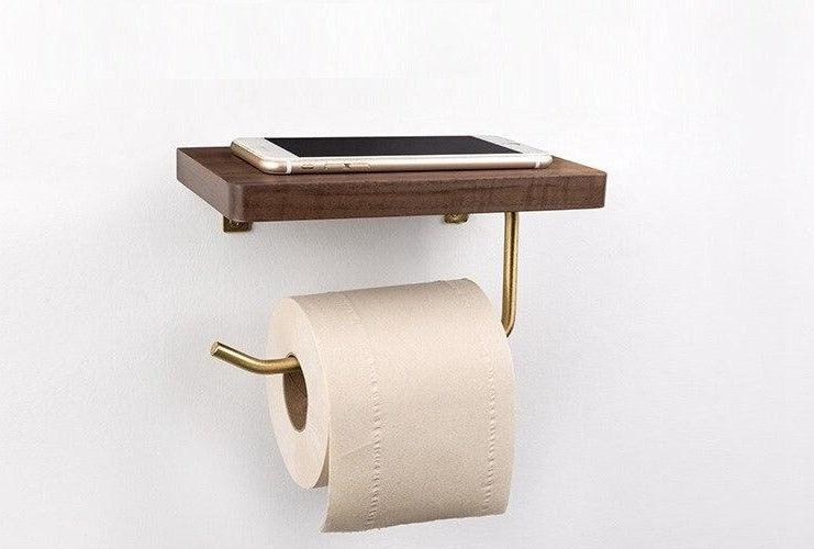 Wooden Bathroom Toilet Paper Holder with Extra Storage