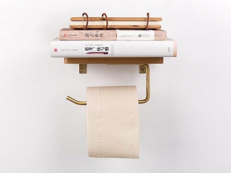 Wooden Bathroom Toilet Paper Holder with Extra Storage