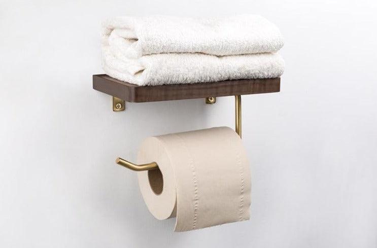 Wooden Bathroom Toilet Paper Holder with Extra Storage