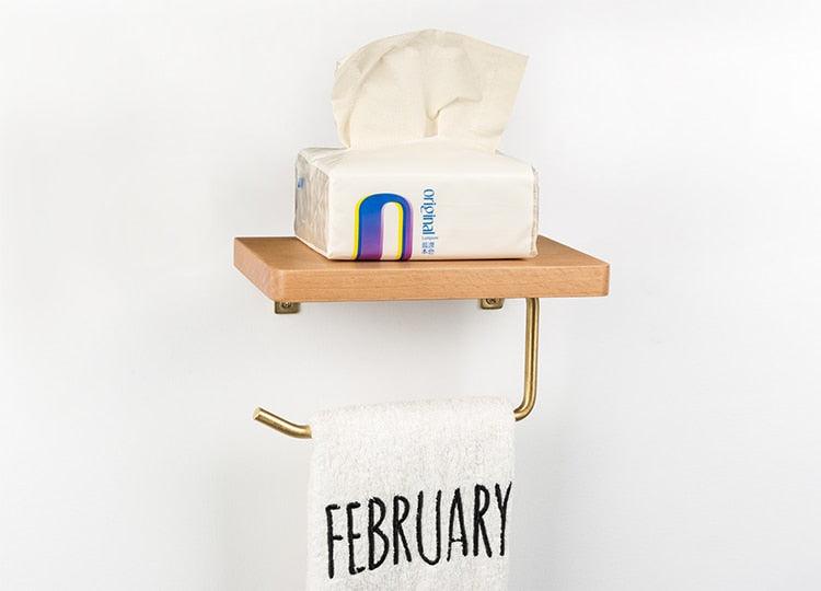 Wooden Bathroom Toilet Paper Holder with Extra Storage