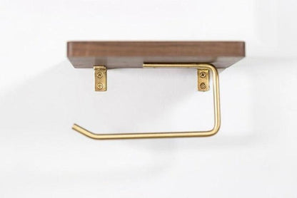 Wooden Bathroom Toilet Paper Holder with Extra Storage