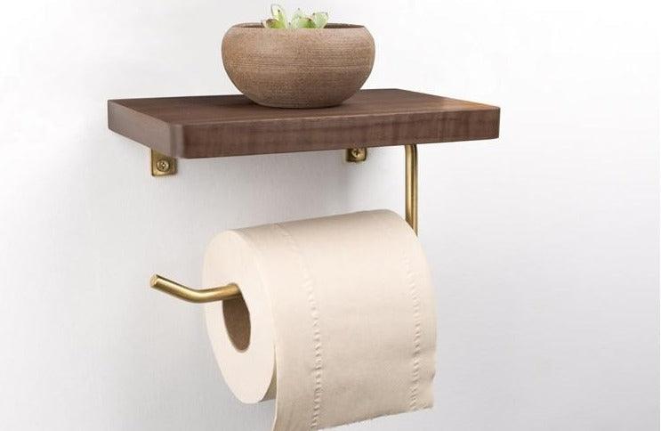 Wooden Bathroom Toilet Paper Holder with Extra Storage