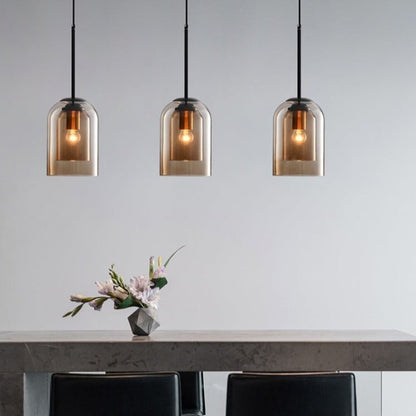 Vintage Metal Pendant Light with Dual Glass Shade