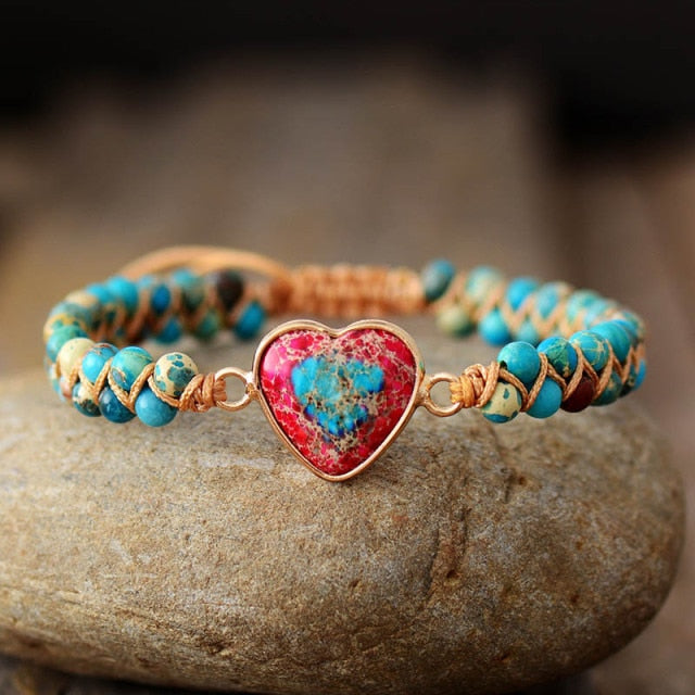 Unique Earthy Gemstone Heart Bangle - Befez