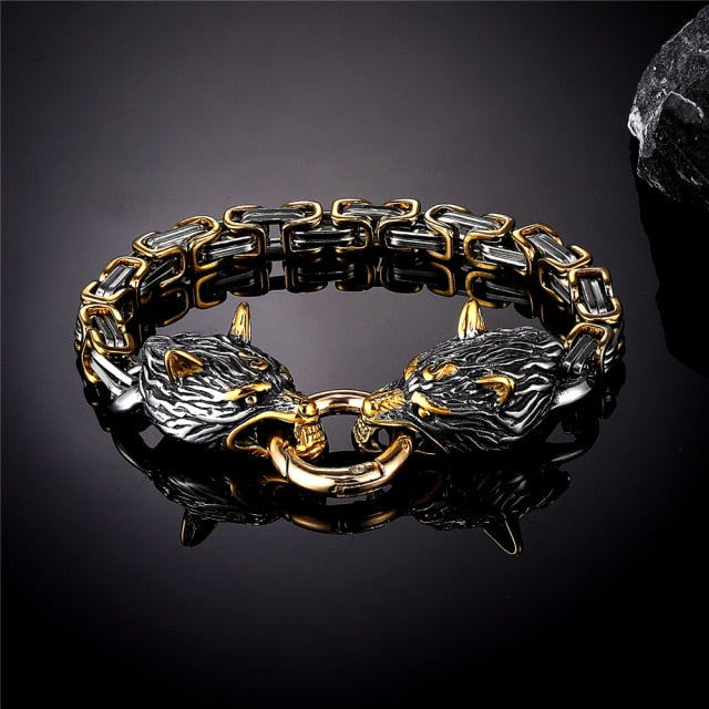 Strong Viking Wolf Leather Bracelet