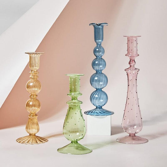 Soft Pink Glass Candle Holder Decorative Home Decor - Befez