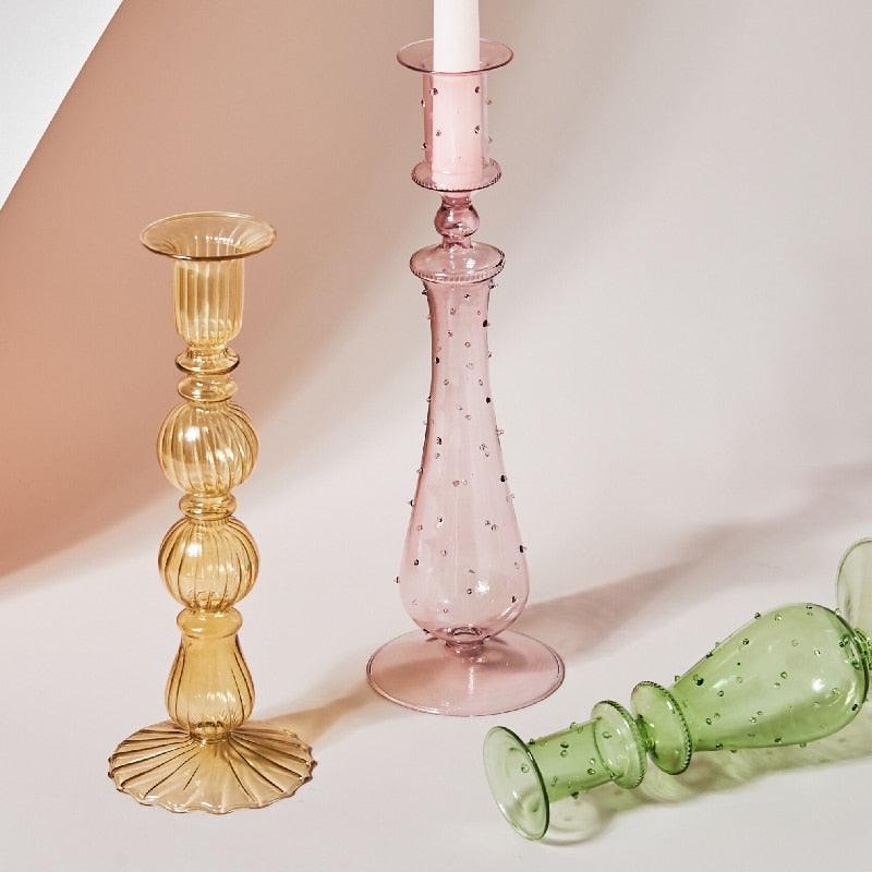 Soft Pink Glass Candle Holder Decorative Home Decor