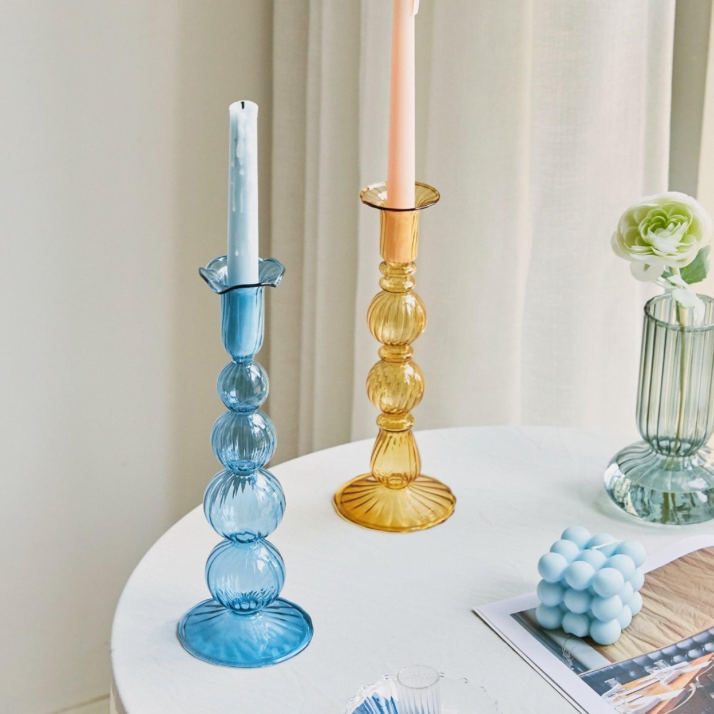 Soft Pink Glass Candle Holder Decorative Home Decor