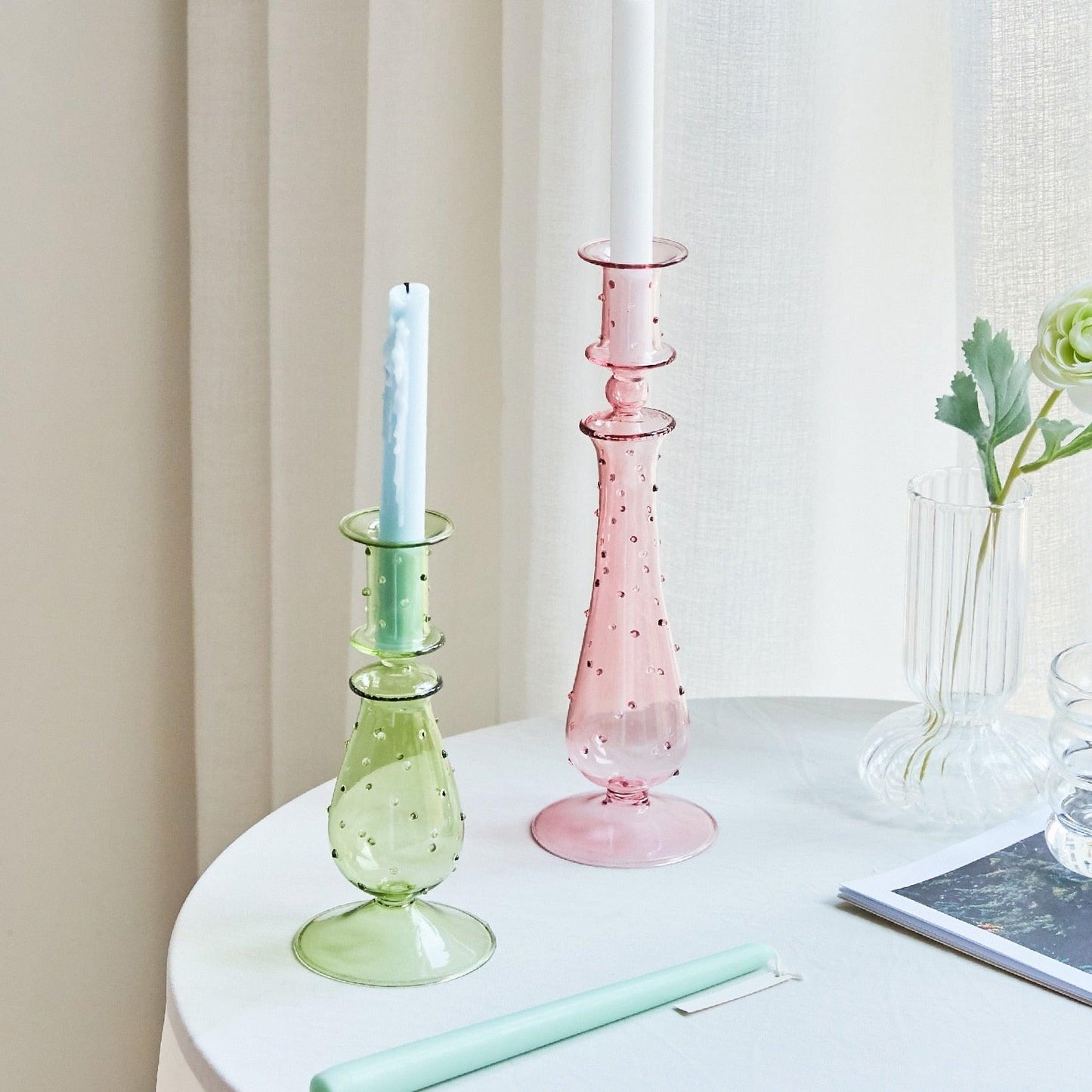 Soft Pink Glass Candle Holder Decorative Home Decor