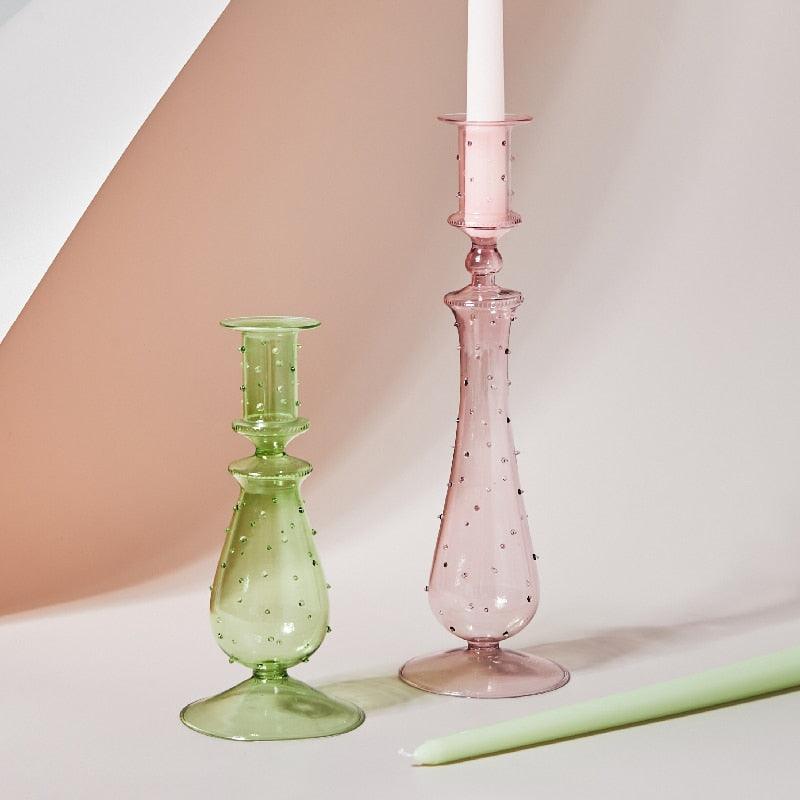 Soft Pink Glass Candle Holder Decorative Home Decor