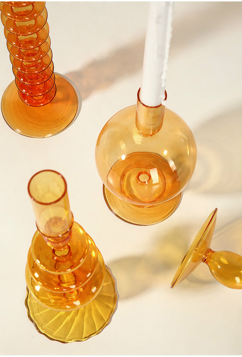 Stylish Orange Glass Candle Holder