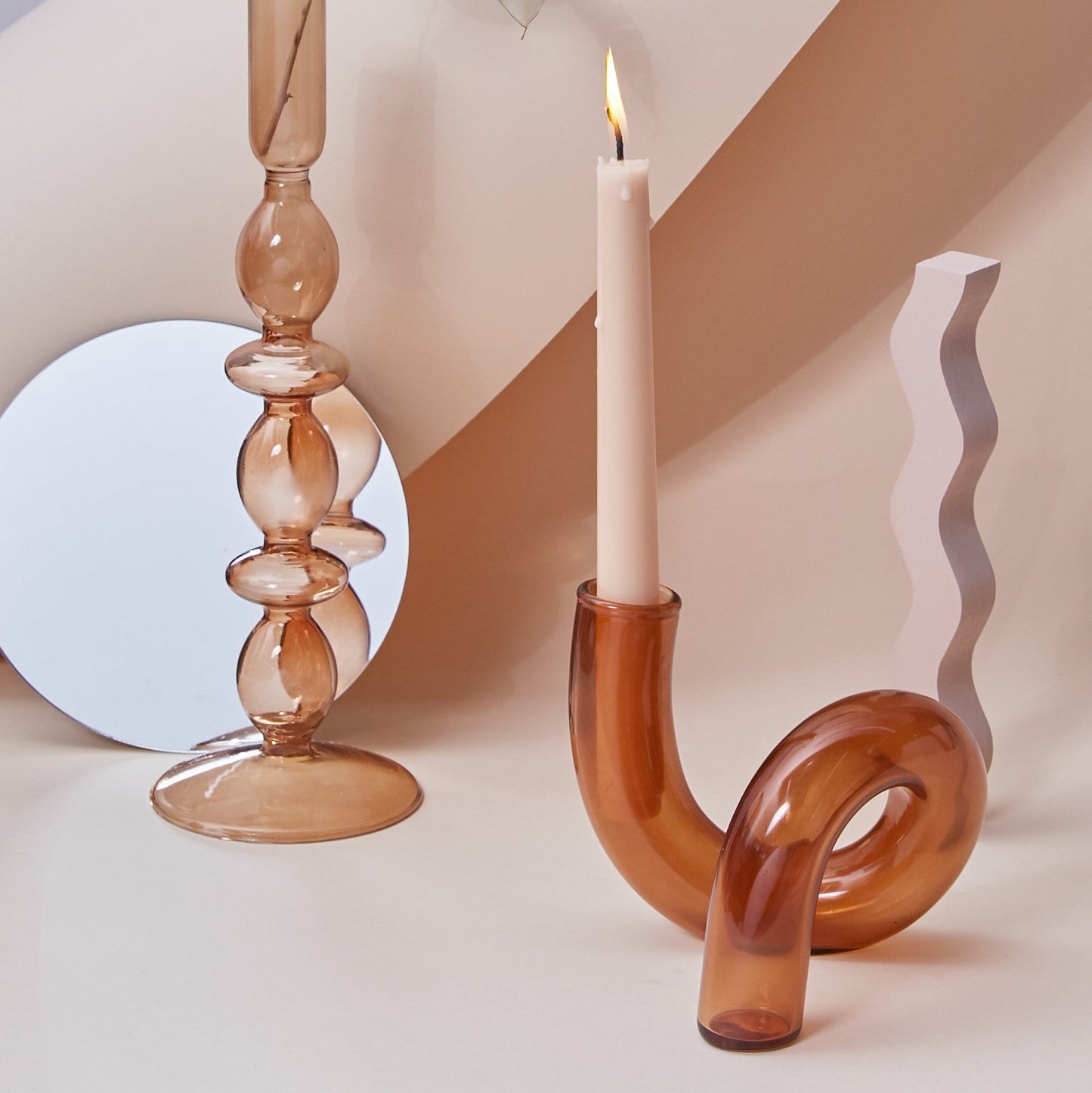 Stylish Wooden Candle Holder Brown