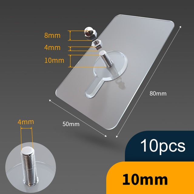 Strong Clear Sticky Wall Hooks 10 Pack