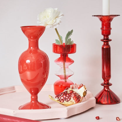 Befez | Ruby Red Glass Candle & Flower Vase Set