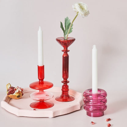 Befez | Ruby Red Glass Candle & Flower Vase Set