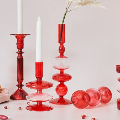 Befez | Ruby Red Glass Candle & Flower Vase Set