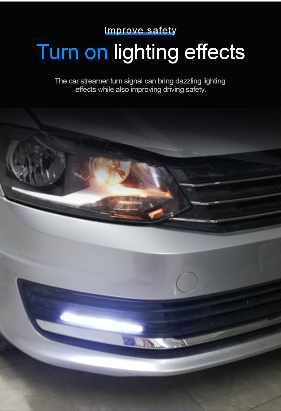 2Pcs Universal Car LED Turn Signal Strip Lights