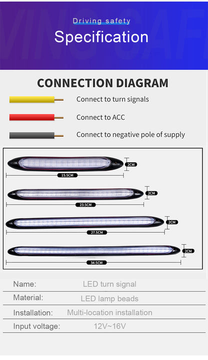 2Pcs Universal Car LED Turn Signal Strip Lights