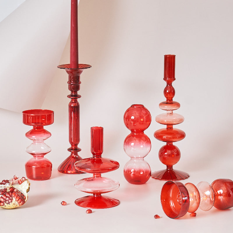 Befez | Ruby Red Glass Candle & Flower Vase Set