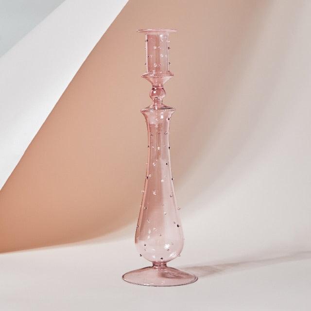 Soft Pink Glass Candle Holder Decorative Home Decor