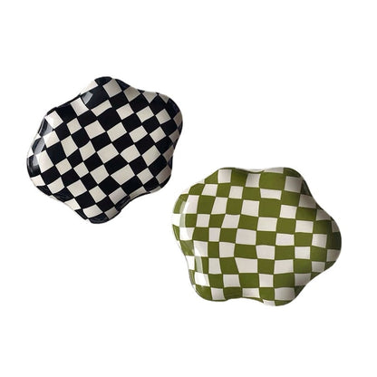 Colorful Checkerboard Serving Tray - Black Green