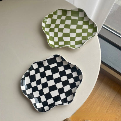 Colorful Checkerboard Serving Tray - Black Green