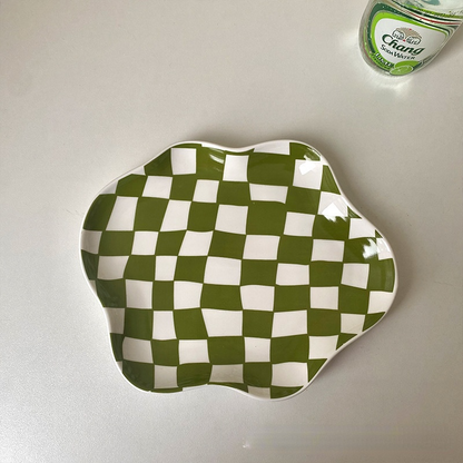 Colorful Checkerboard Serving Tray - Black Green