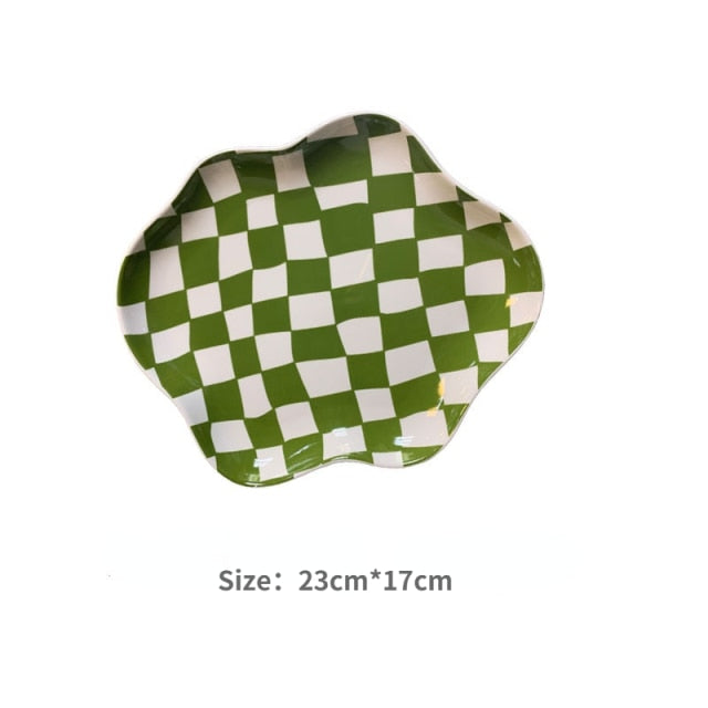 Colorful Checkerboard Serving Tray - Black Green