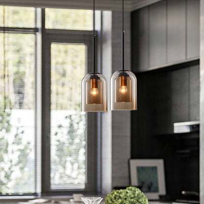 Vintage Metal Pendant Light with Dual Glass Shade