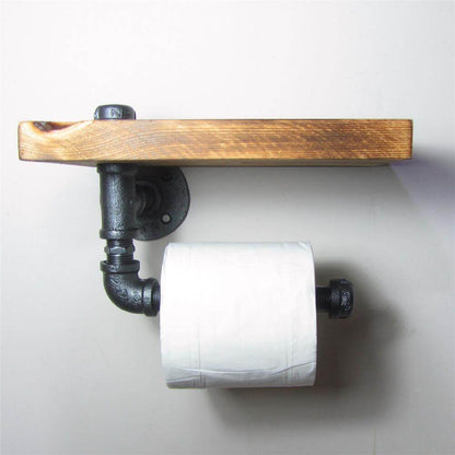 Rustic Wood Wall Mounted Shelf with Rolling Hook - Befez