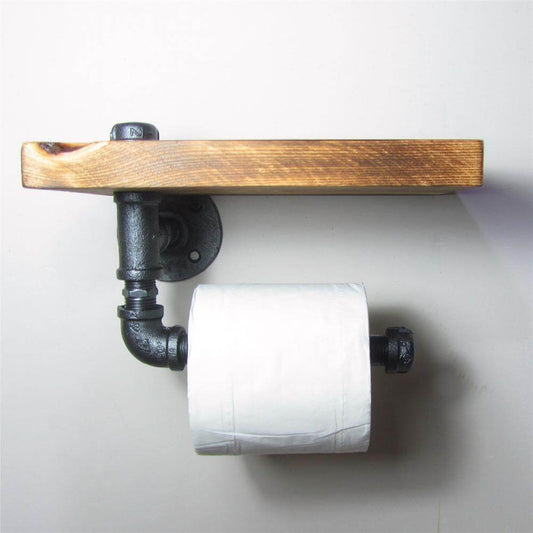 Rustic Wood Wall Mounted Shelf with Rolling Hook - Befez