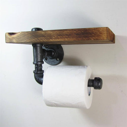 Rustic Wood Wall Mounted Shelf with Rolling Hook